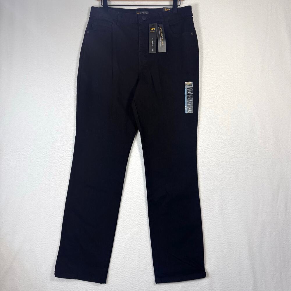 Lee Womens Relaxed Fit Straight Leg Jeans Instant Slim High Rise Black Waist 32